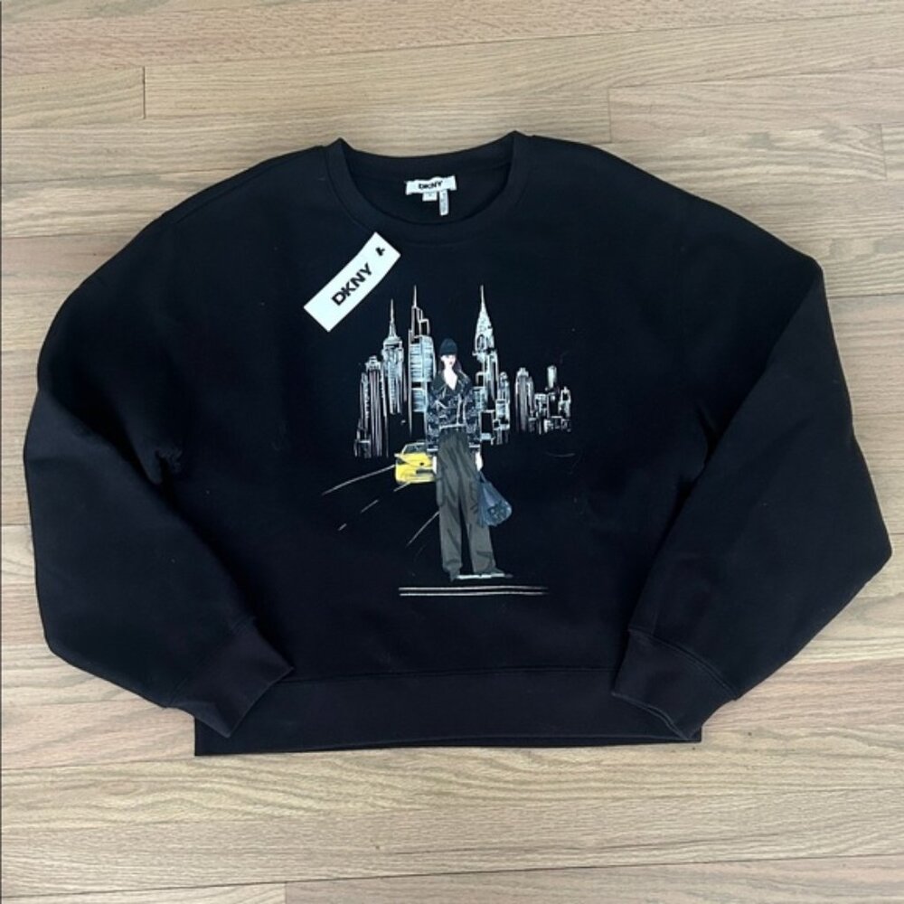 DKNY Black Cityscape Crewneck Sweater
